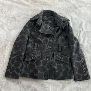 DEPT Black/Gray Patterned Wool-Blend Peacoat - Large